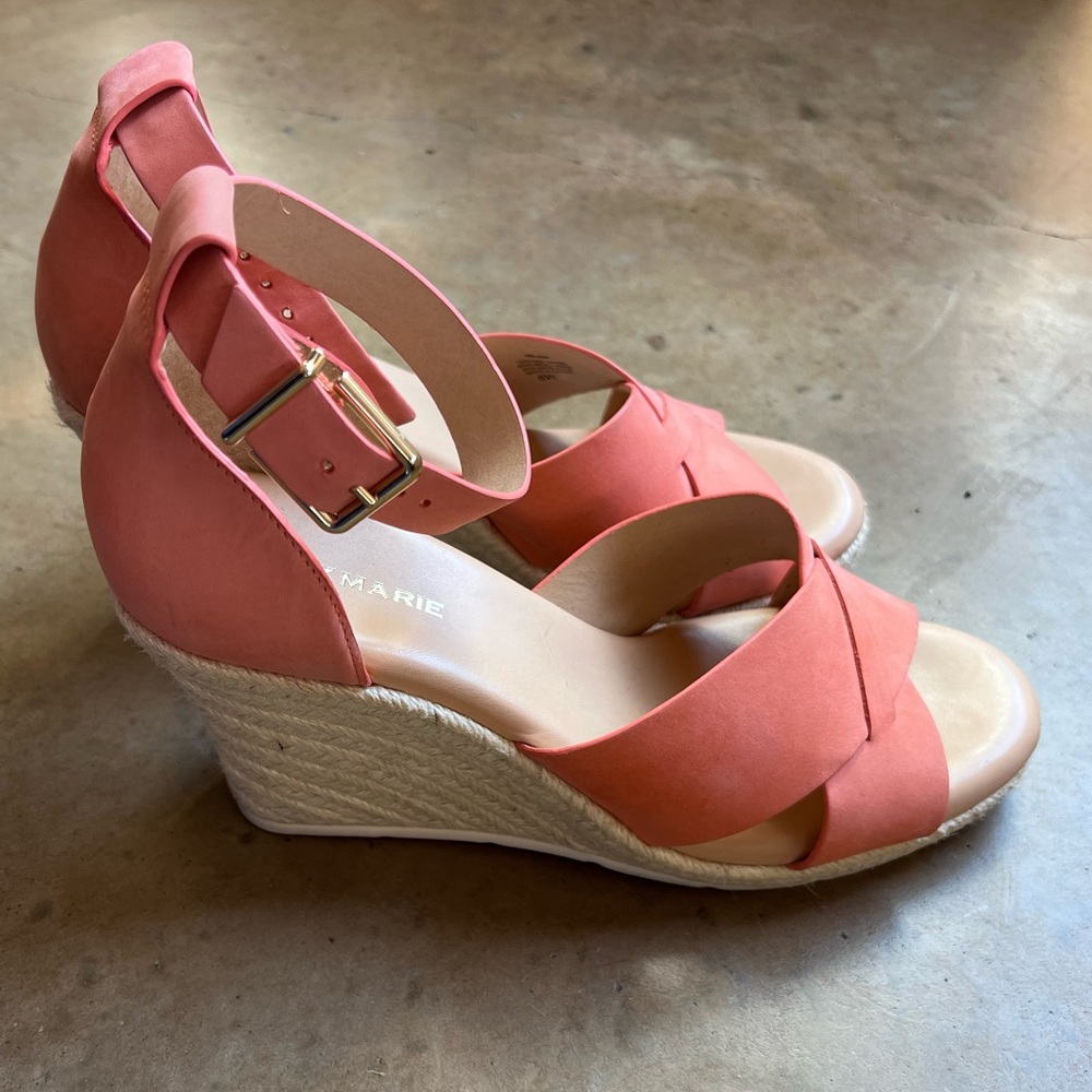 Alex Marie coral wedge sandals, worn 1x. 8 WIDE
